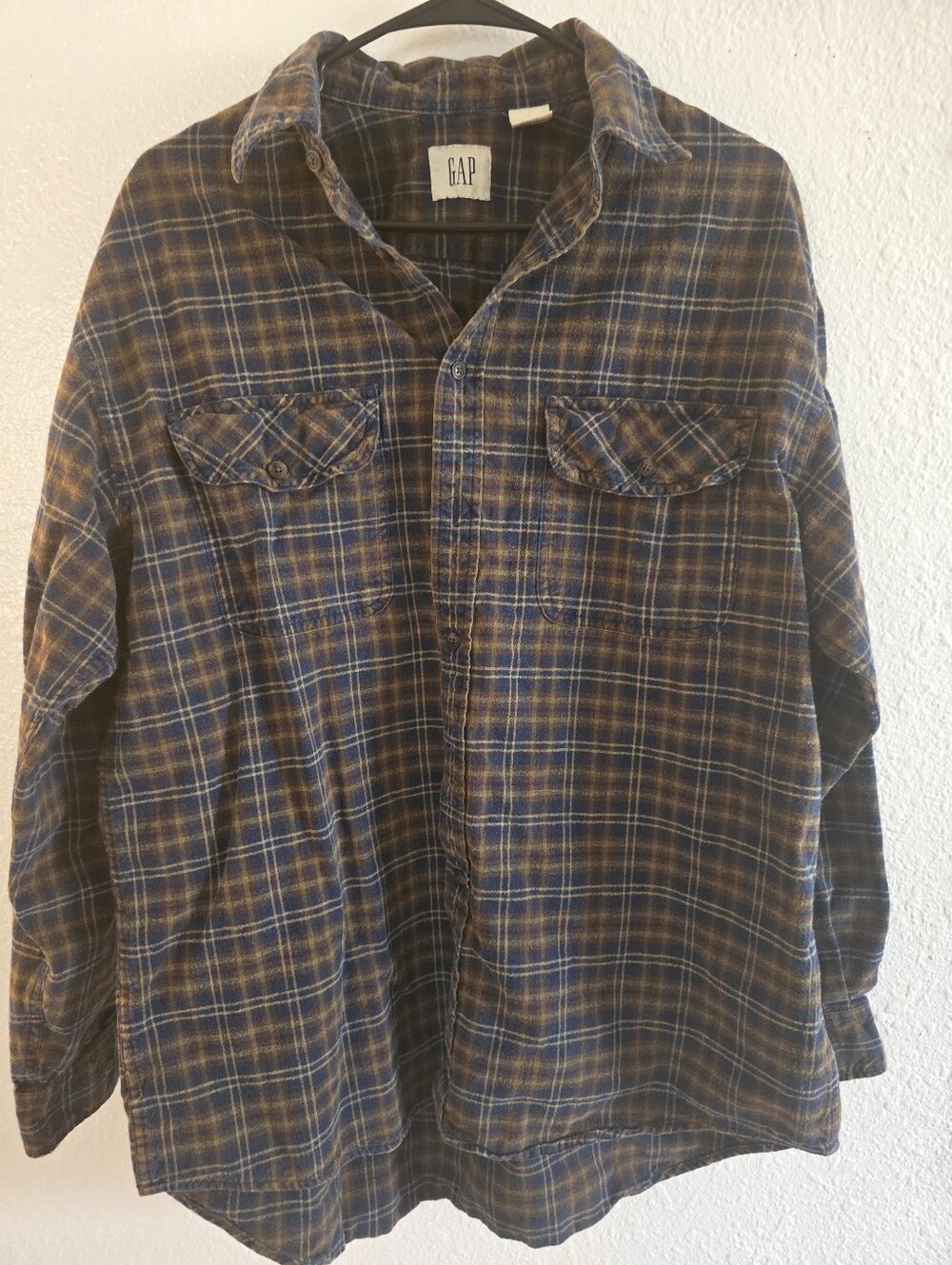 GAP Blue and Brown Plaid heavyweight Flannel mens shirt Sz L